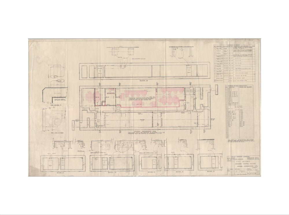 General arrangement of standard control shelters for civil defence (nuclear air raid bunker). art print extra large none Art Print - Science Museum Shop