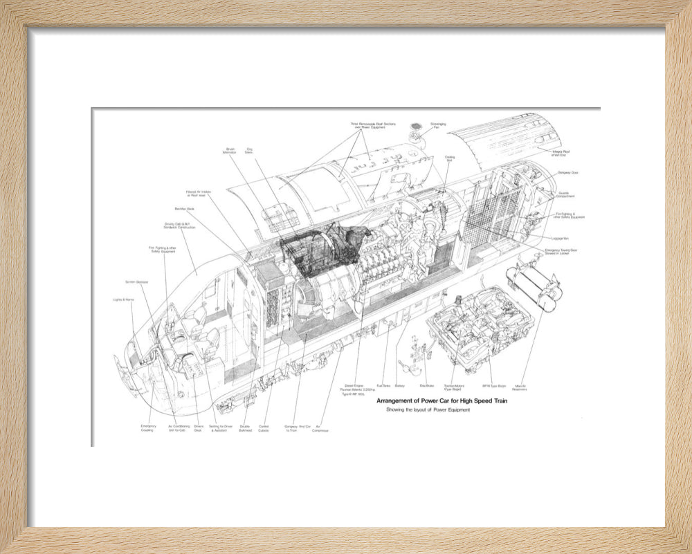 Arrangement of power car for High Speed Train (class 43, Intercity 125). art print extra small natural Art Print - Science Museum Shop