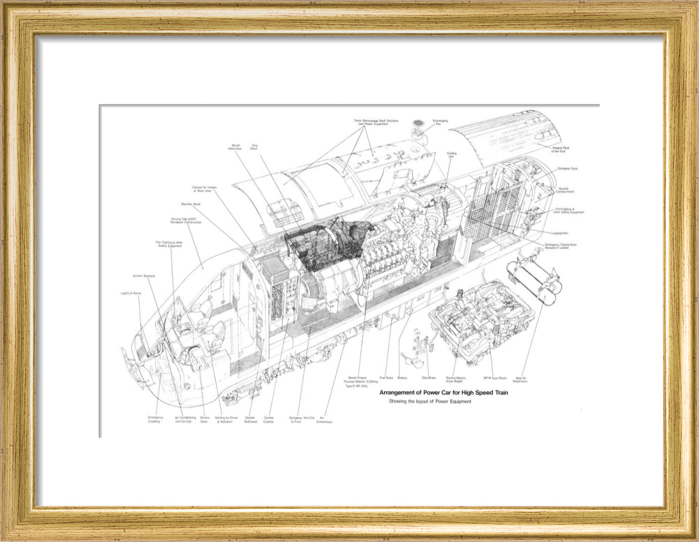 Arrangement of power car for High Speed Train (class 43, Intercity 125). art print small gold Art Print - Science Museum Shop
