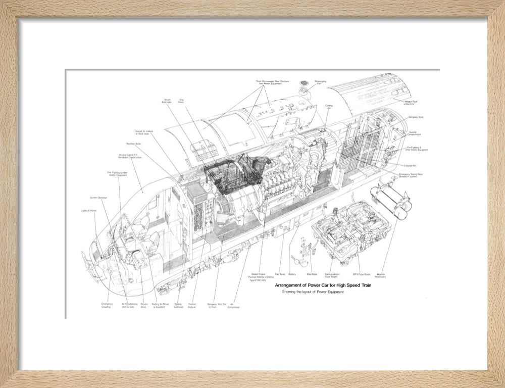 Arrangement of power car for High Speed Train (class 43, Intercity 125). art print small natural Art Print - Science Museum Shop