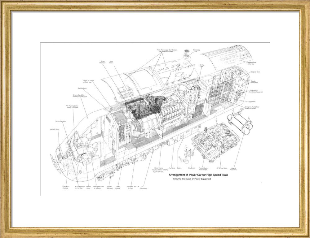 Arrangement of power car for High Speed Train (class 43, Intercity 125). art print medium gold Art Print - Science Museum Shop
