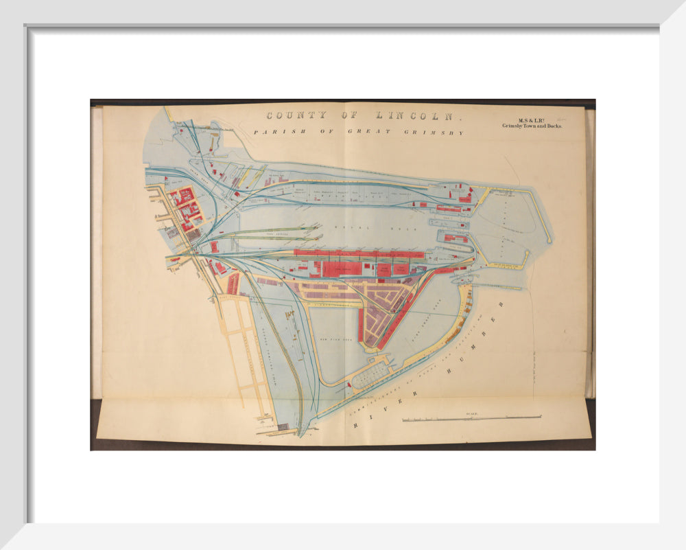 Plan of Grimsby Town and Docks including the Royal Dock, Union Dock, etc, 1885. art print extra small white Art Print - Science Museum Shop