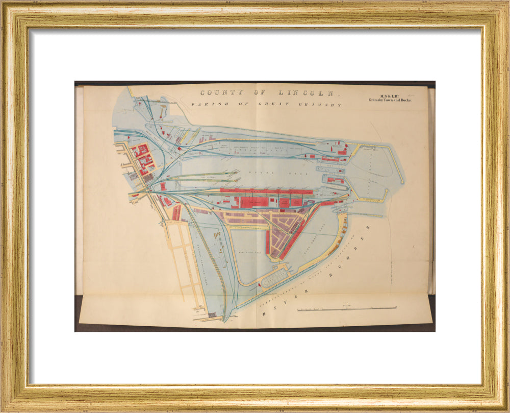 Plan of Grimsby Town and Docks including the Royal Dock, Union Dock, etc, 1885. art print extra small gold Art Print - Science Museum Shop