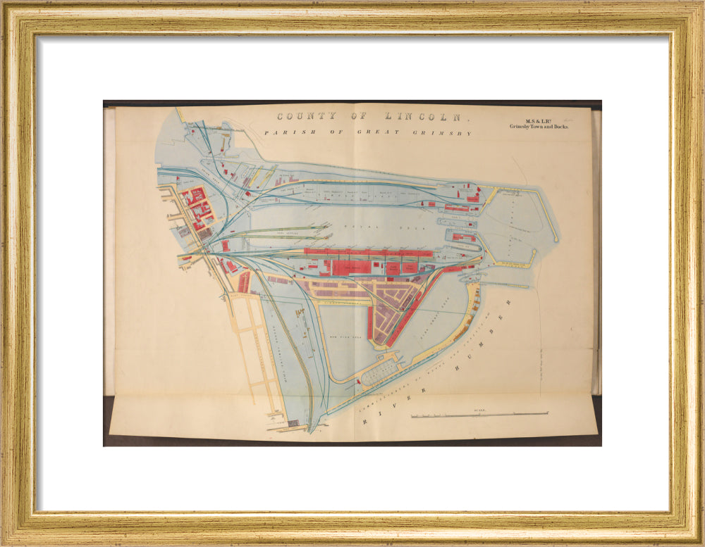 Plan of Grimsby Town and Docks including the Royal Dock, Union Dock, etc, 1885. art print small gold Art Print - Science Museum Shop