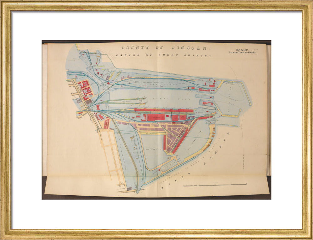 Plan of Grimsby Town and Docks including the Royal Dock, Union Dock, etc, 1885. art print medium gold Art Print - Science Museum Shop