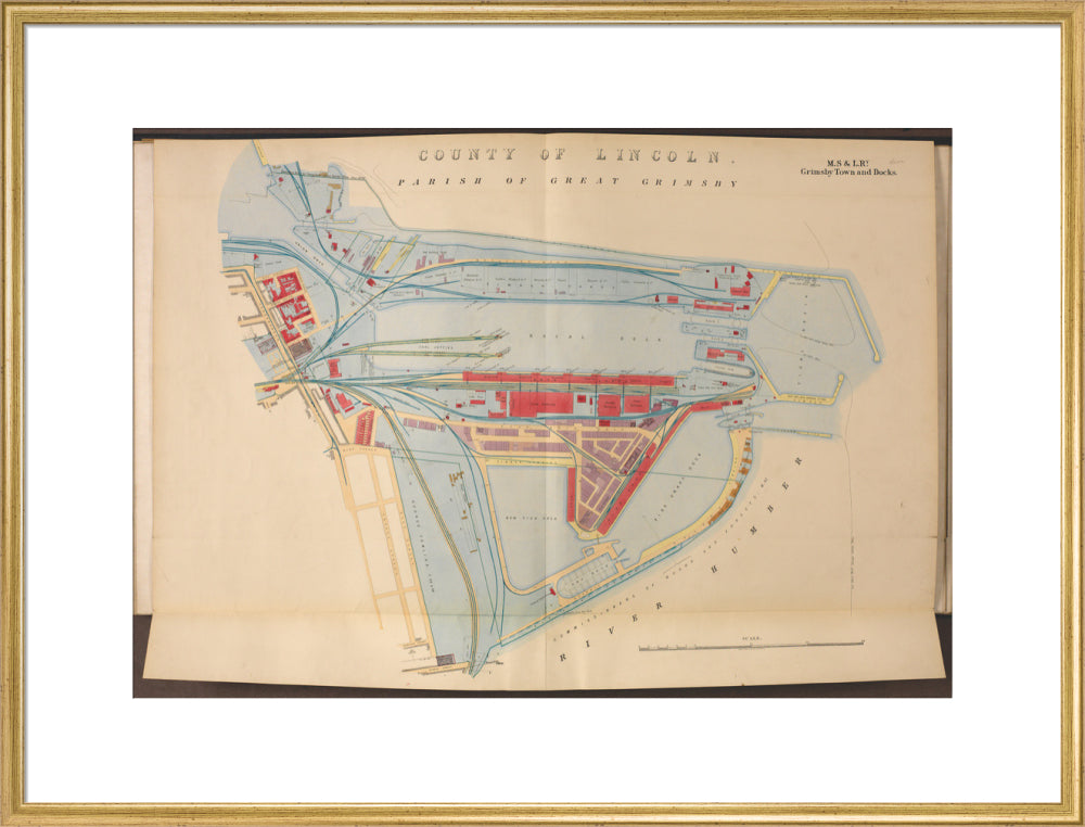 Plan of Grimsby Town and Docks including the Royal Dock, Union Dock, etc, 1885. art print extra large gold Art Print - Science Museum Shop
