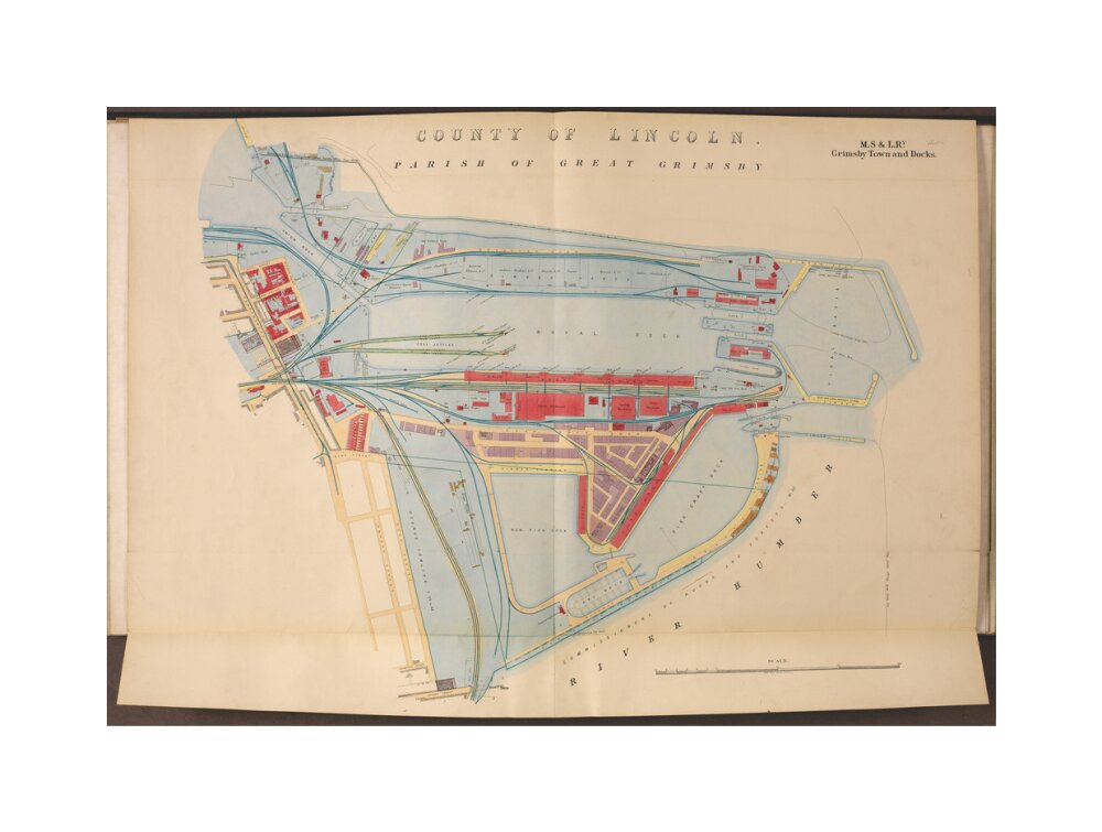 Plan of Grimsby Town and Docks including the Royal Dock, Union Dock, etc, 1885. unstretched canvas medium none Art Print - Science Museum Shop