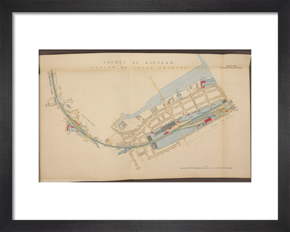 Plan of Grimsby Town and Docks showing, Grimsby Town station and Grimsby Dock station, etc, 1885. art print extra small black Art Print - Science Museum Shop
