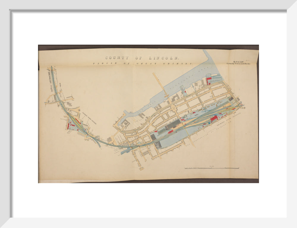 Plan of Grimsby Town and Docks showing, Grimsby Town station and Grimsby Dock station, etc, 1885. art print small white Art Print - Science Museum Shop