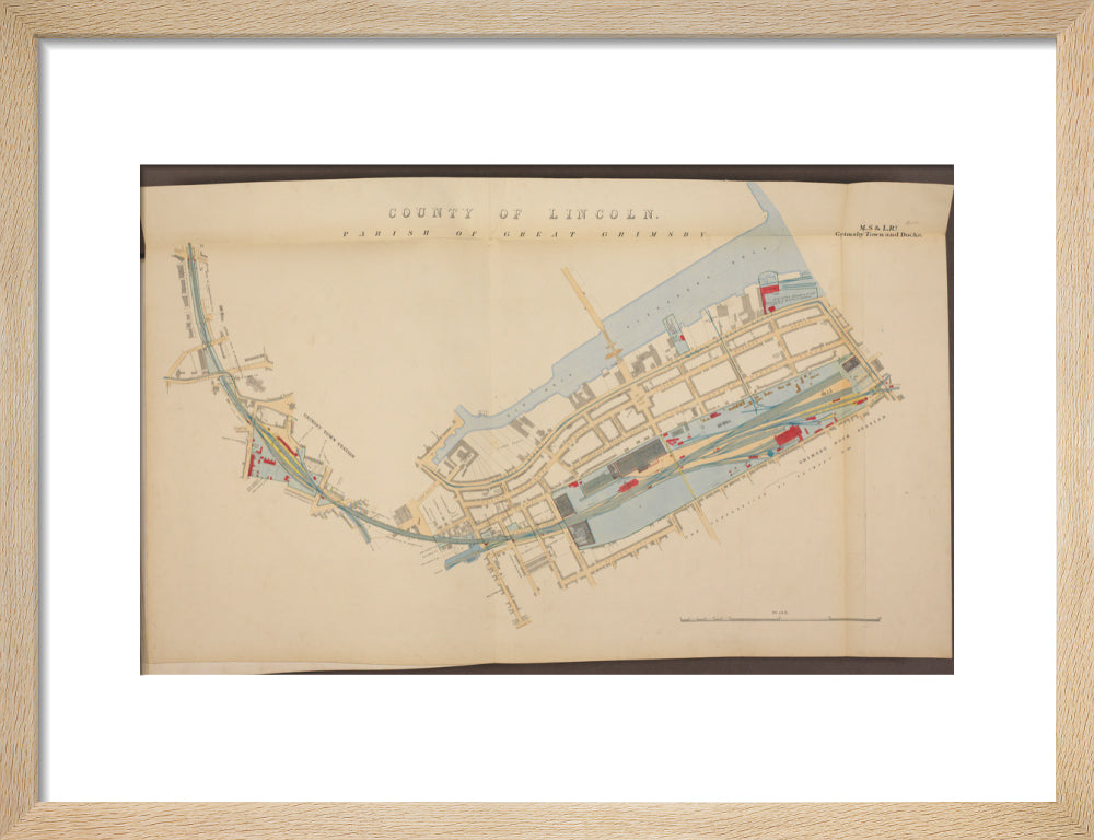 Plan of Grimsby Town and Docks showing, Grimsby Town station and Grimsby Dock station, etc, 1885. art print small natural Art Print - Science Museum Shop