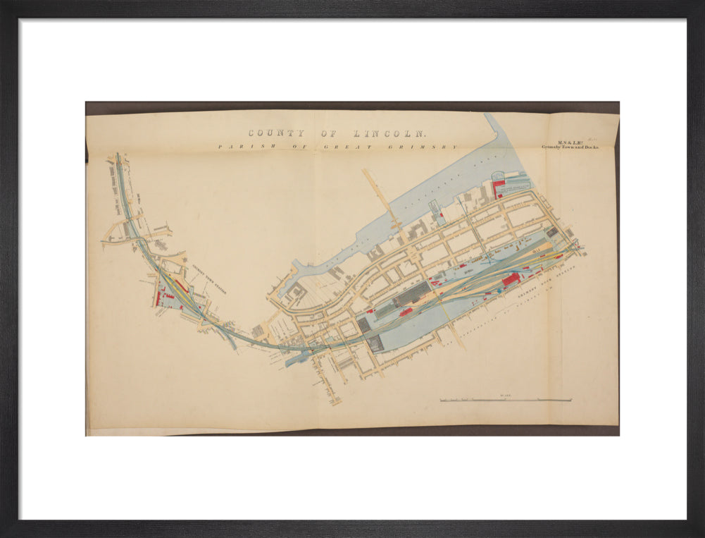 Plan of Grimsby Town and Docks showing, Grimsby Town station and Grimsby Dock station, etc, 1885. art print medium black Art Print - Science Museum Shop