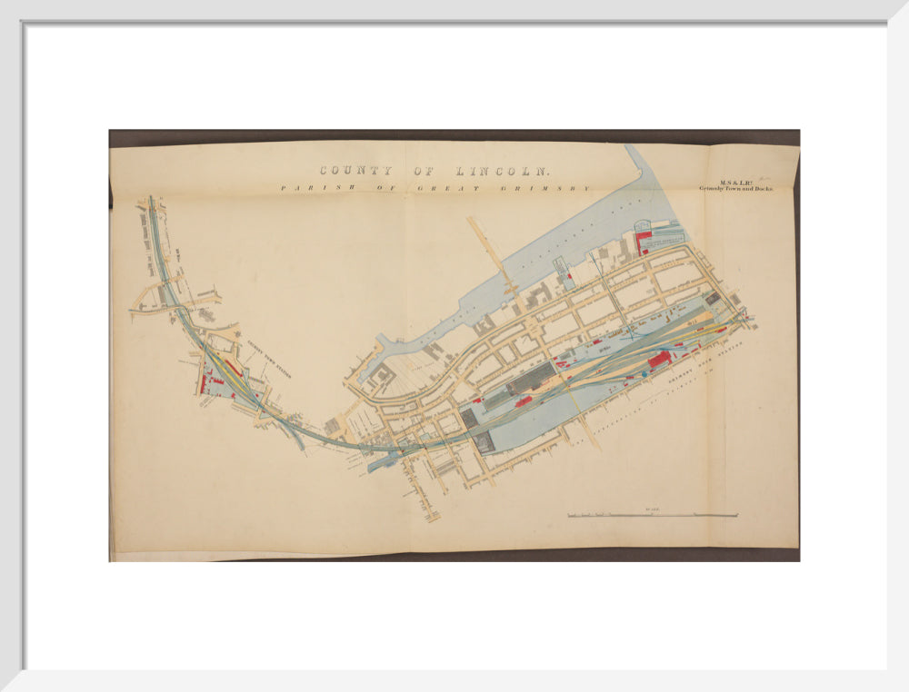 Plan of Grimsby Town and Docks showing, Grimsby Town station and Grimsby Dock station, etc, 1885. art print medium white Art Print - Science Museum Shop