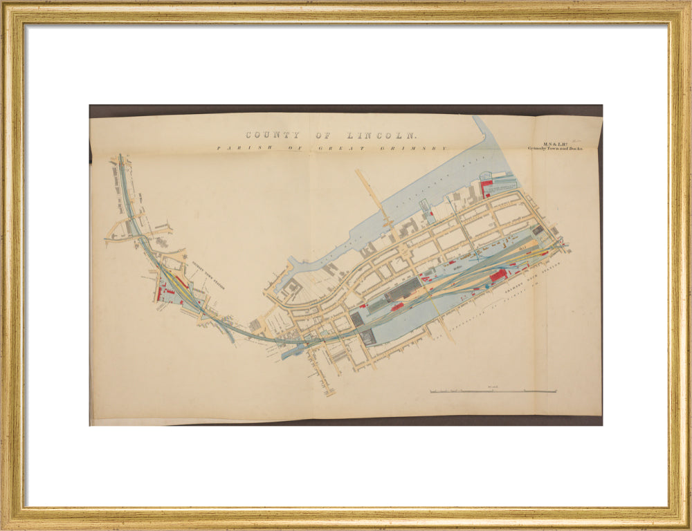 Plan of Grimsby Town and Docks showing, Grimsby Town station and Grimsby Dock station, etc, 1885. art print medium gold Art Print - Science Museum Shop