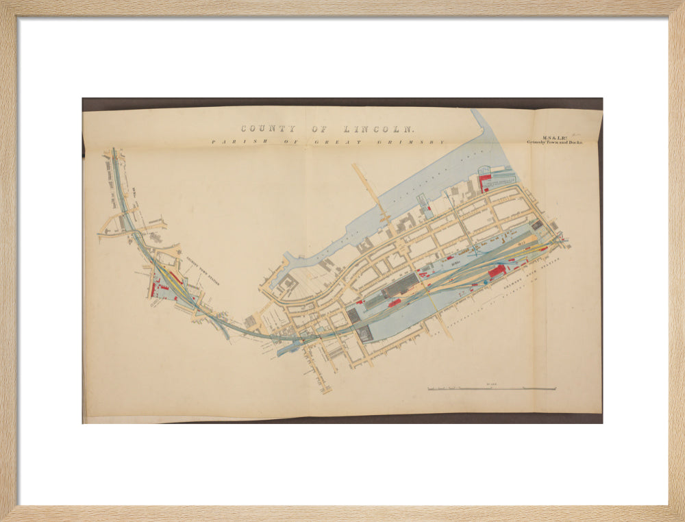 Plan of Grimsby Town and Docks showing, Grimsby Town station and Grimsby Dock station, etc, 1885. art print medium natural Art Print - Science Museum Shop