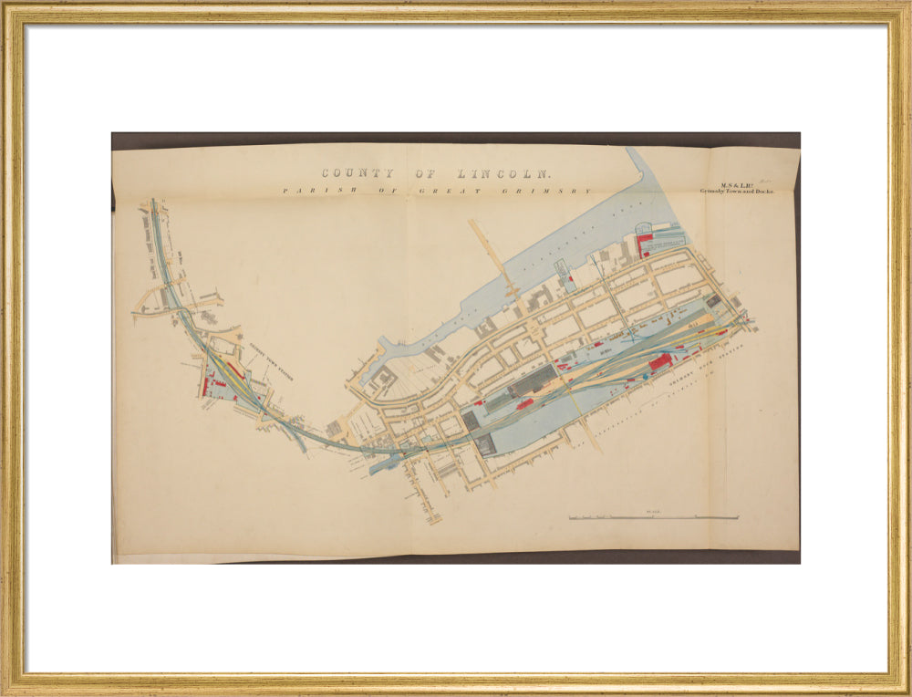Plan of Grimsby Town and Docks showing, Grimsby Town station and Grimsby Dock station, etc, 1885. art print large gold Art Print - Science Museum Shop