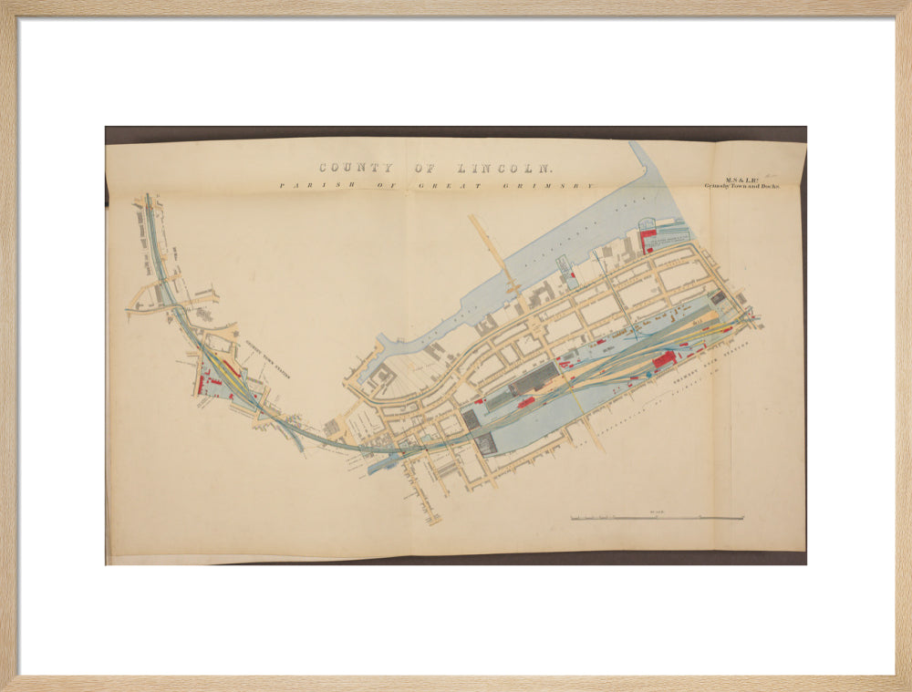 Plan of Grimsby Town and Docks showing, Grimsby Town station and Grimsby Dock station, etc, 1885. art print large natural Art Print - Science Museum Shop
