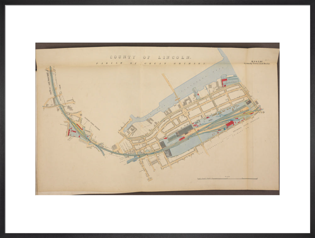 Plan of Grimsby Town and Docks showing, Grimsby Town station and Grimsby Dock station, etc, 1885. art print extra large black Art Print - Science Museum Shop