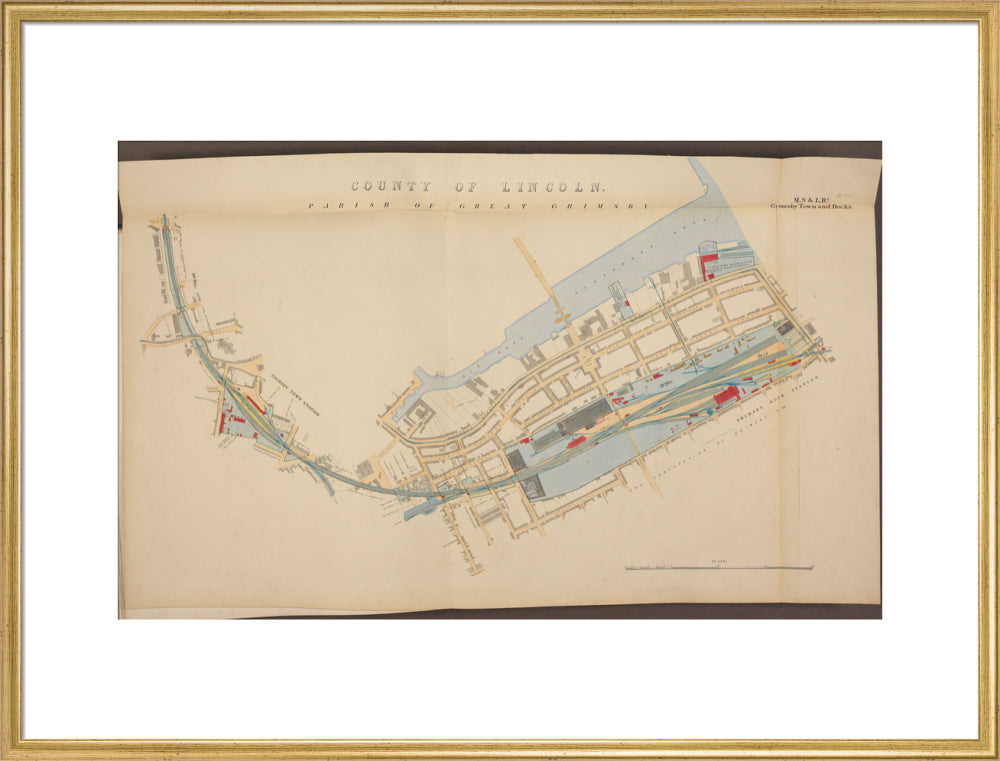 Plan of Grimsby Town and Docks showing, Grimsby Town station and Grimsby Dock station, etc, 1885. art print extra large gold Art Print - Science Museum Shop