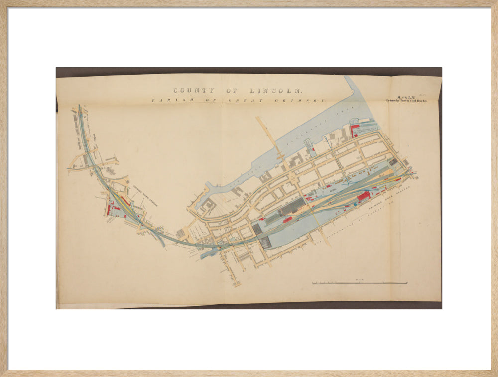 Plan of Grimsby Town and Docks showing, Grimsby Town station and Grimsby Dock station, etc, 1885. art print extra large natural Art Print - Science Museum Shop