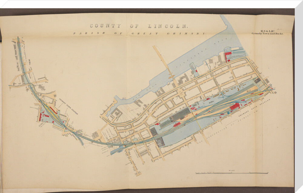 Plan of Grimsby Town and Docks showing, Grimsby Town station and Grimsby Dock station, etc, 1885. stretched canvas extra large none Art Print - Science Museum Shop