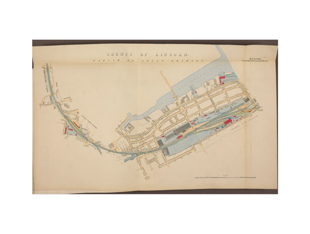 Plan of Grimsby Town and Docks showing, Grimsby Town station and Grimsby Dock station, etc, 1885. art print extra large none Art Print - Science Museum Shop