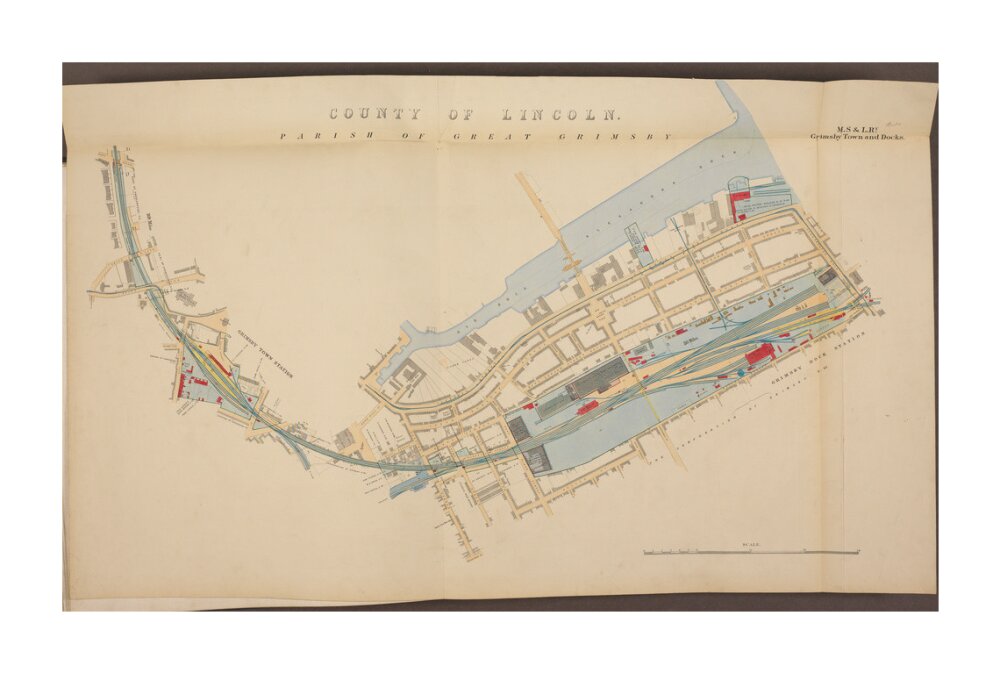 Plan of Grimsby Town and Docks showing, Grimsby Town station and Grimsby Dock station, etc, 1885. unstretched canvas extra large none Art Print - Science Museum Shop