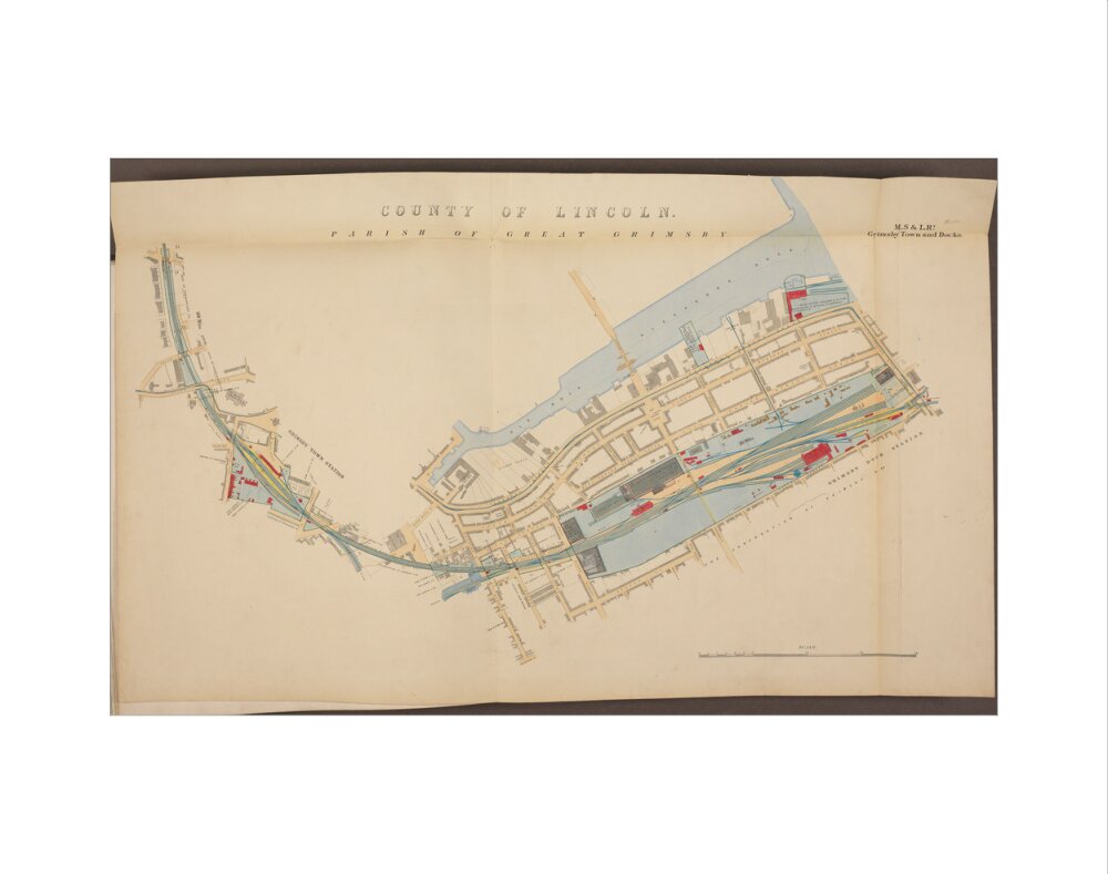 Plan of Grimsby Town and Docks showing, Grimsby Town station and Grimsby Dock station, etc, 1885. art print extra small none Art Print - Science Museum Shop