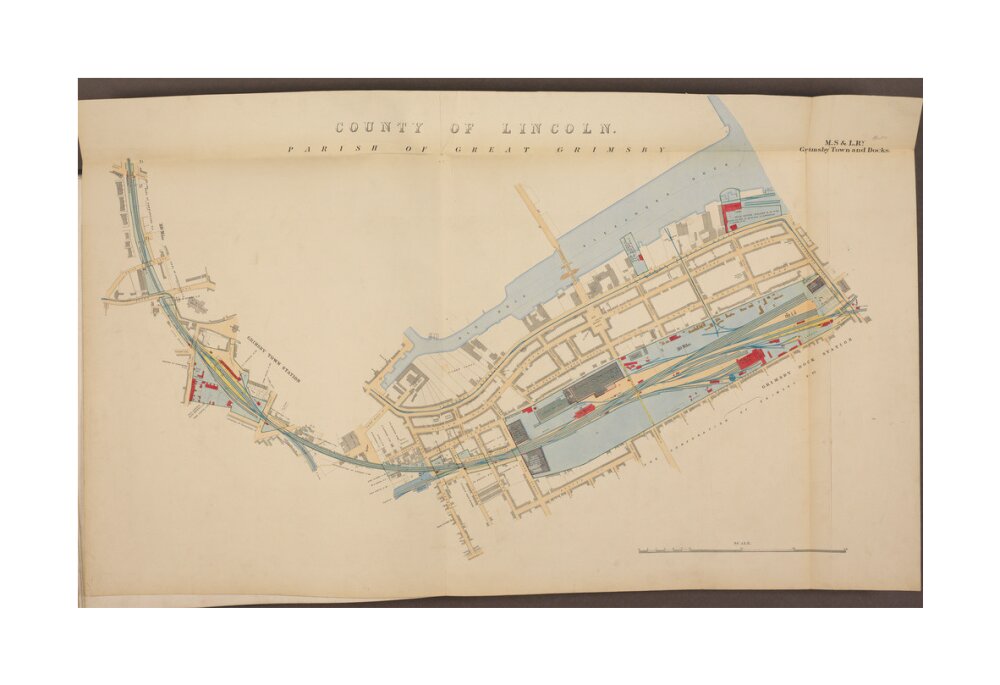 Plan of Grimsby Town and Docks showing, Grimsby Town station and Grimsby Dock station, etc, 1885. unstretched canvas large none Art Print - Science Museum Shop