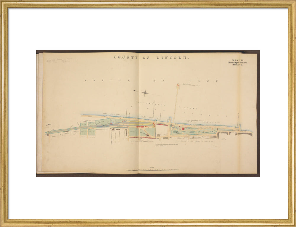 Cleethorpes Branch Sheet No 2, showing Cleethorpes station, Gardens, pier, Ross Castle and promenade, 1885. art print large gold Art Print - Science Museum Shop