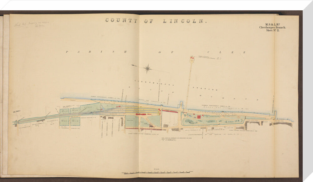 Cleethorpes Branch Sheet No 2, showing Cleethorpes station, Gardens, pier, Ross Castle and promenade, 1885. stretched canvas large none Art Print - Science Museum Shop