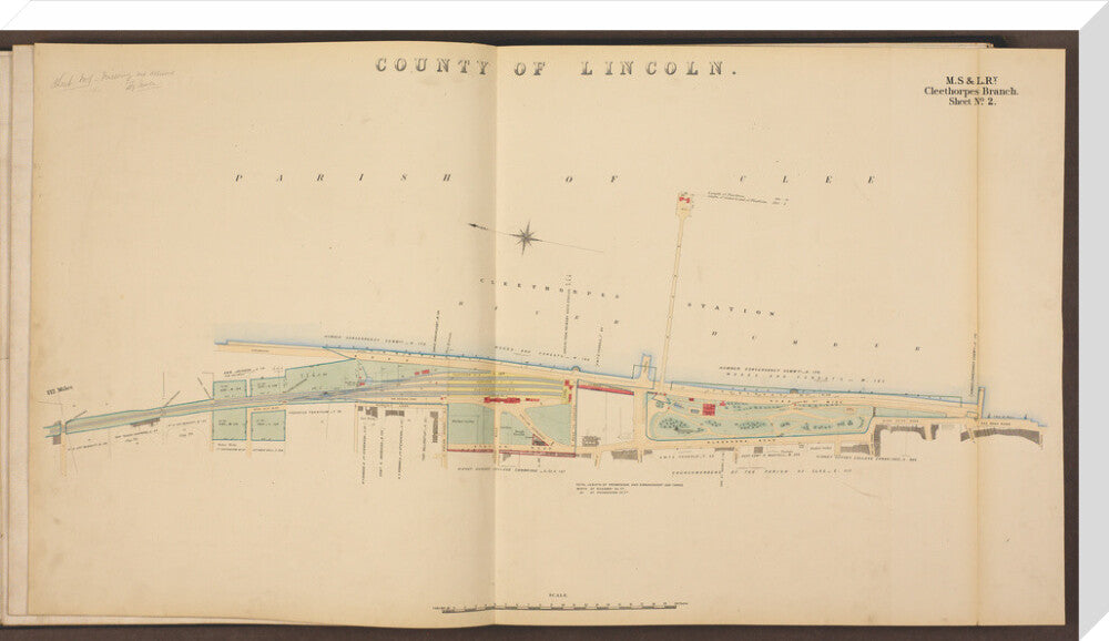 Cleethorpes Branch Sheet No 2, showing Cleethorpes station, Gardens, pier, Ross Castle and promenade, 1885. stretched canvas extra large none Art Print - Science Museum Shop