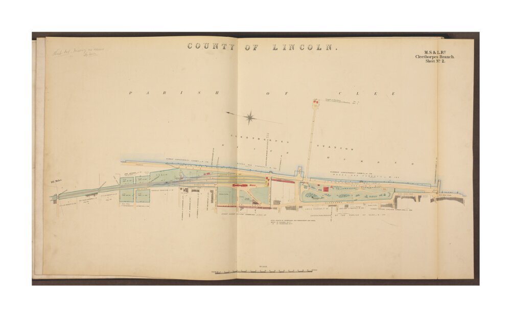Cleethorpes Branch Sheet No 2, showing Cleethorpes station, Gardens, pier, Ross Castle and promenade, 1885. unstretched canvas extra large none Art Print - Science Museum Shop