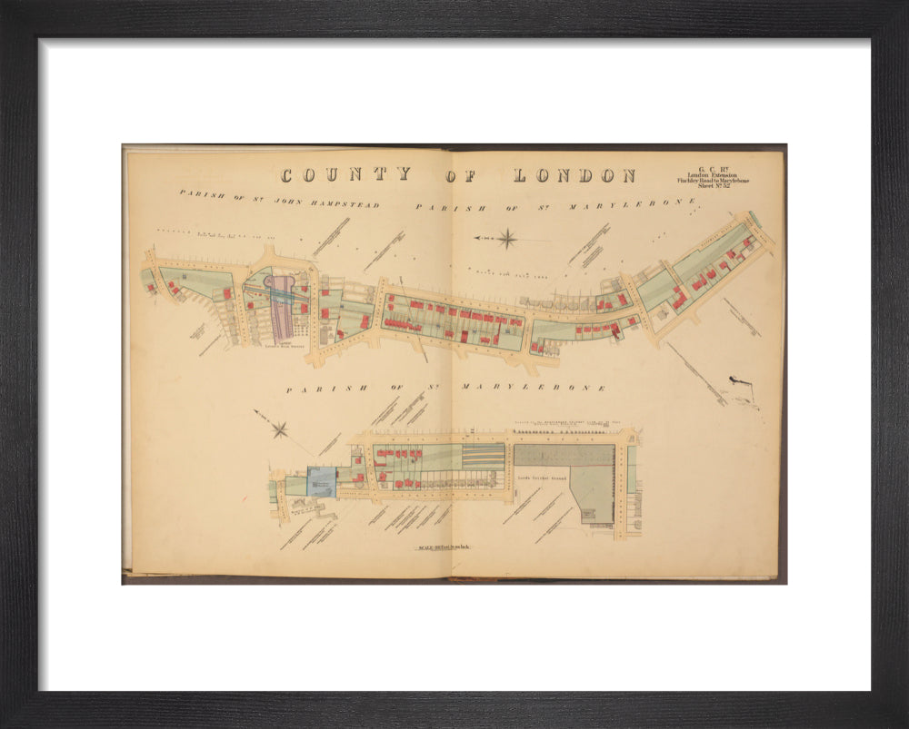 Plans of tunnel approaching London Marylebone station, showing land ownership and leases above the railway, 1901. art print extra small black Art Print - Science Museum Shop