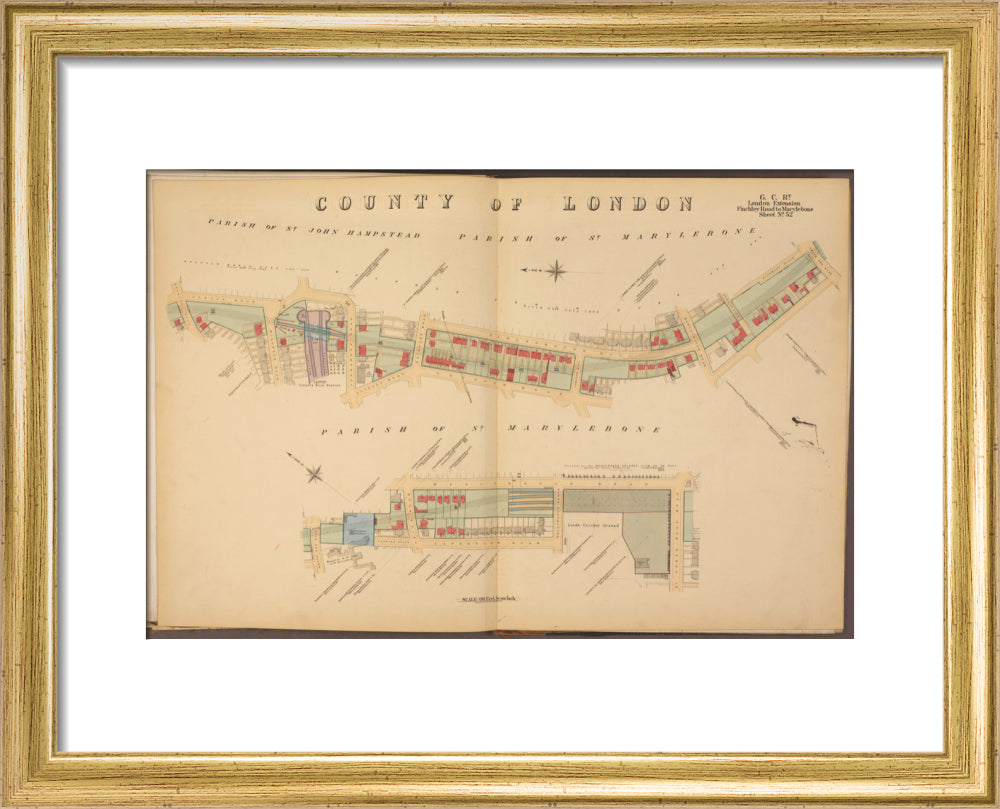 Plans of tunnel approaching London Marylebone station, showing land ownership and leases above the railway, 1901. art print extra small gold Art Print - Science Museum Shop