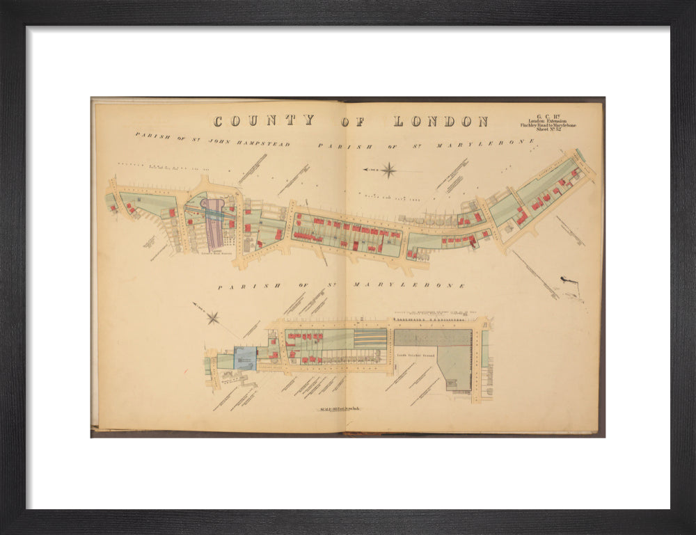Plans of tunnel approaching London Marylebone station, showing land ownership and leases above the railway, 1901. art print small black Art Print - Science Museum Shop