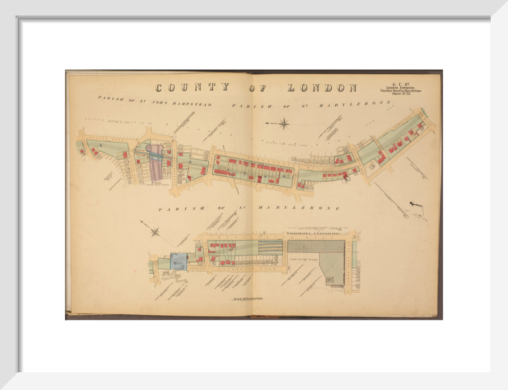 Plans of tunnel approaching London Marylebone station, showing land ownership and leases above the railway, 1901. art print small white Art Print - Science Museum Shop
