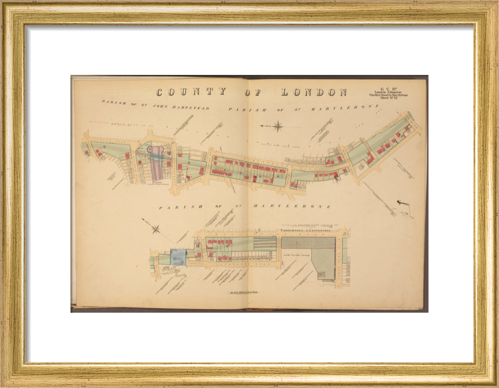 Plans of tunnel approaching London Marylebone station, showing land ownership and leases above the railway, 1901. art print small gold Art Print - Science Museum Shop