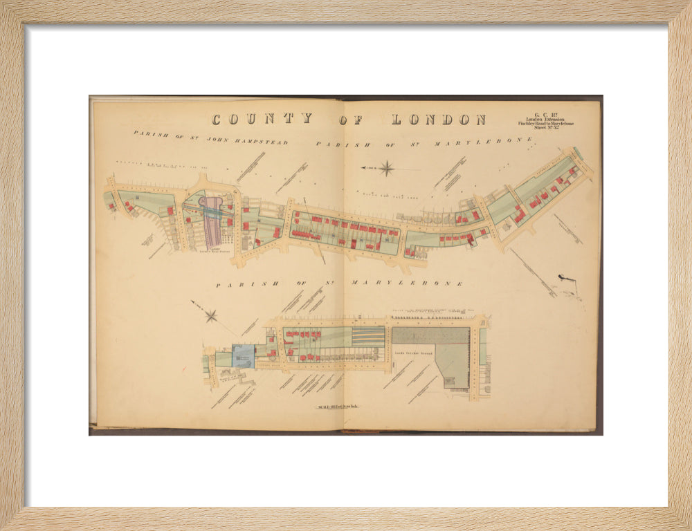 Plans of tunnel approaching London Marylebone station, showing land ownership and leases above the railway, 1901. art print small natural Art Print - Science Museum Shop