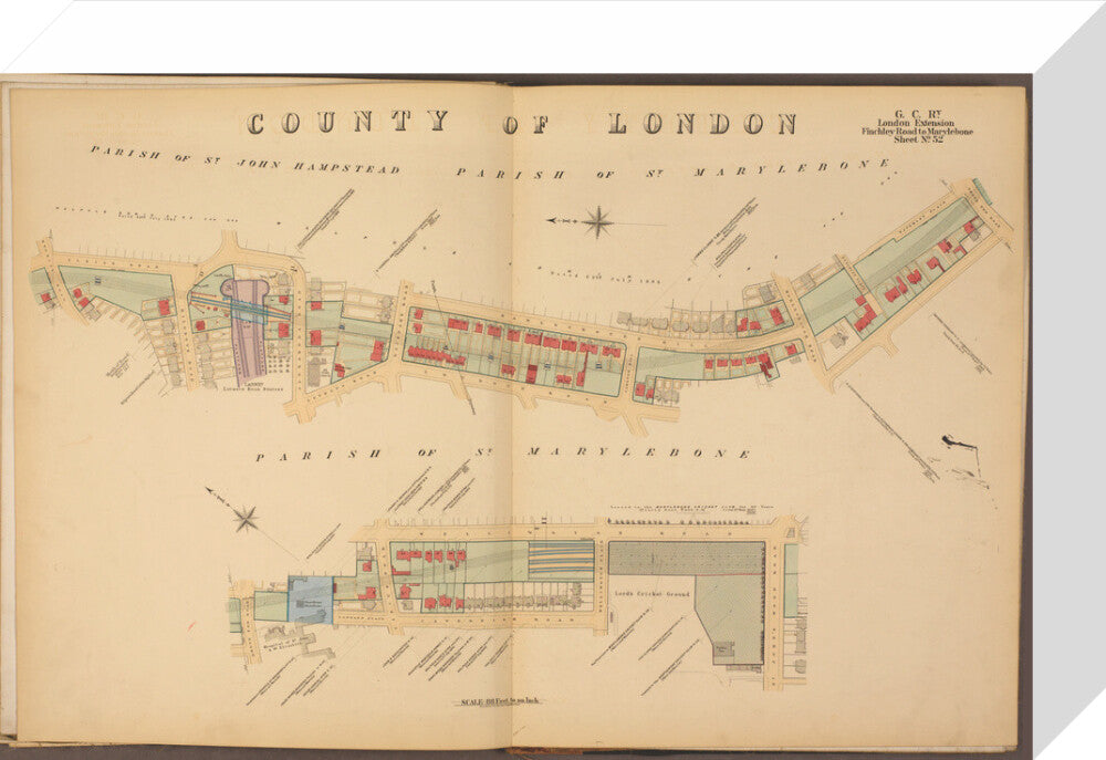 Plans of tunnel approaching London Marylebone station, showing land ownership and leases above the railway, 1901. stretched canvas small none Art Print - Science Museum Shop