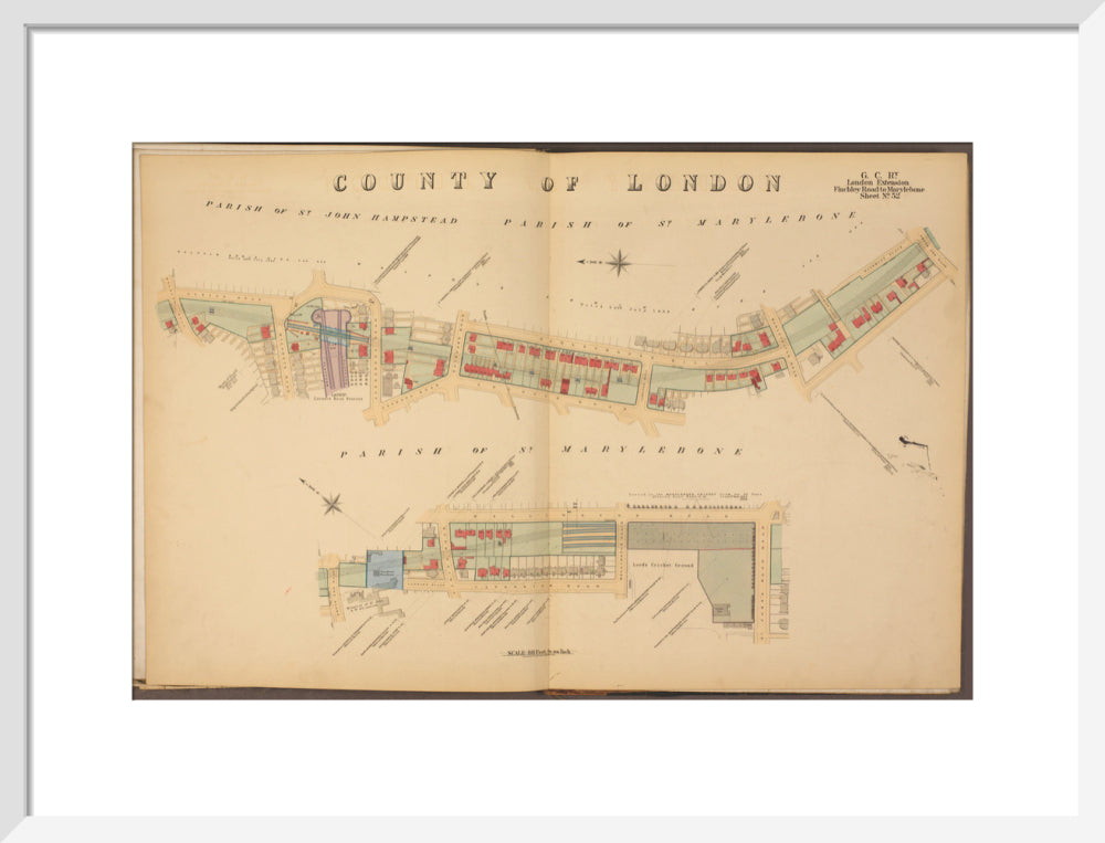 Plans of tunnel approaching London Marylebone station, showing land ownership and leases above the railway, 1901. art print medium white Art Print - Science Museum Shop