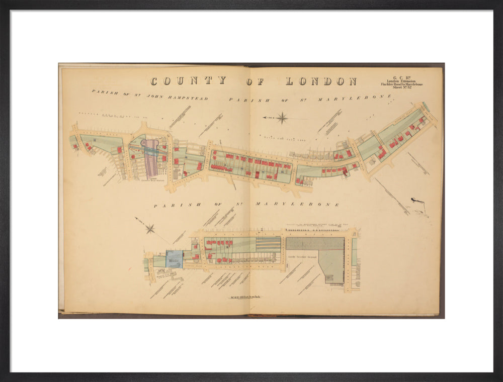 Plans of tunnel approaching London Marylebone station, showing land ownership and leases above the railway, 1901. art print large black Art Print - Science Museum Shop