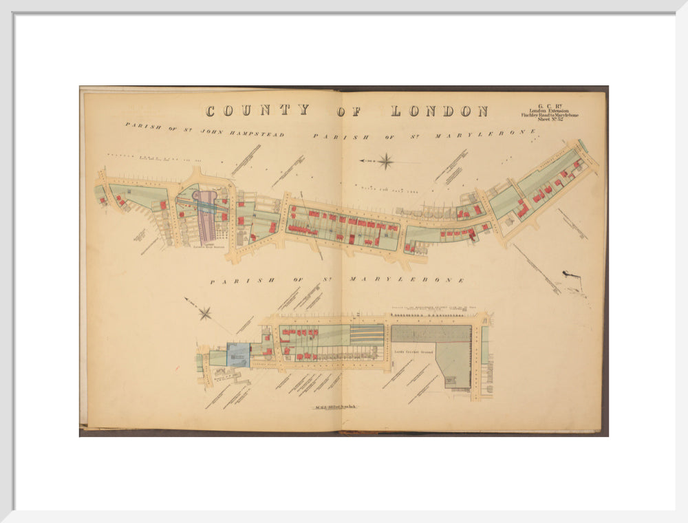 Plans of tunnel approaching London Marylebone station, showing land ownership and leases above the railway, 1901. art print large white Art Print - Science Museum Shop