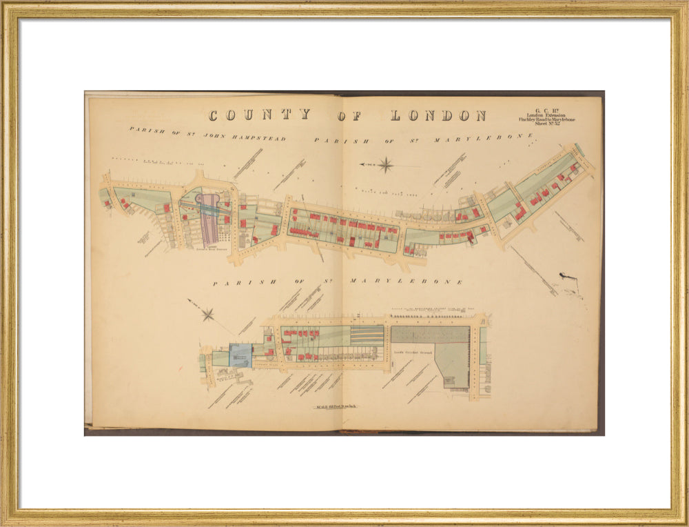 Plans of tunnel approaching London Marylebone station, showing land ownership and leases above the railway, 1901. art print large gold Art Print - Science Museum Shop