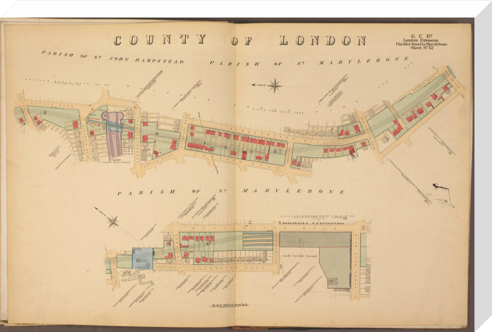 Plans of tunnel approaching London Marylebone station, showing land ownership and leases above the railway, 1901. stretched canvas large none Art Print - Science Museum Shop