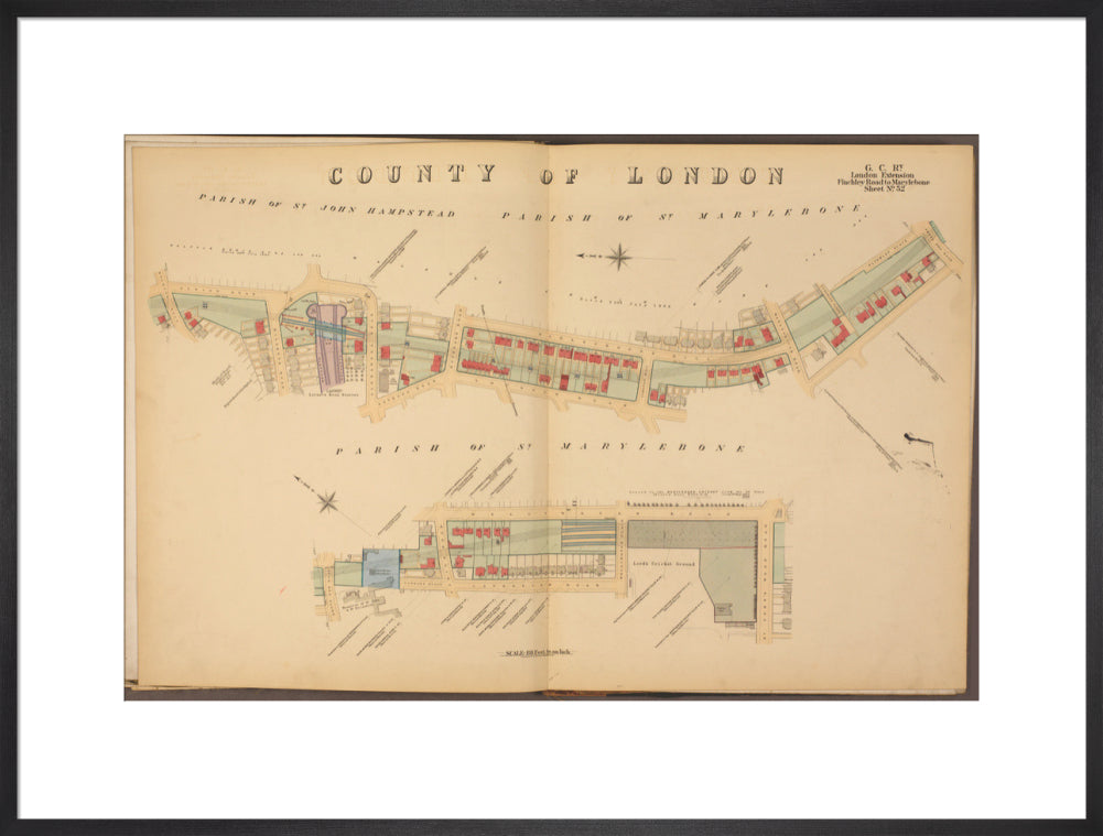 Plans of tunnel approaching London Marylebone station, showing land ownership and leases above the railway, 1901. art print extra large black Art Print - Science Museum Shop