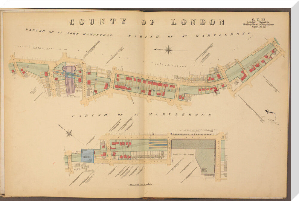 Plans of tunnel approaching London Marylebone station, showing land ownership and leases above the railway, 1901. stretched canvas extra large none Art Print - Science Museum Shop