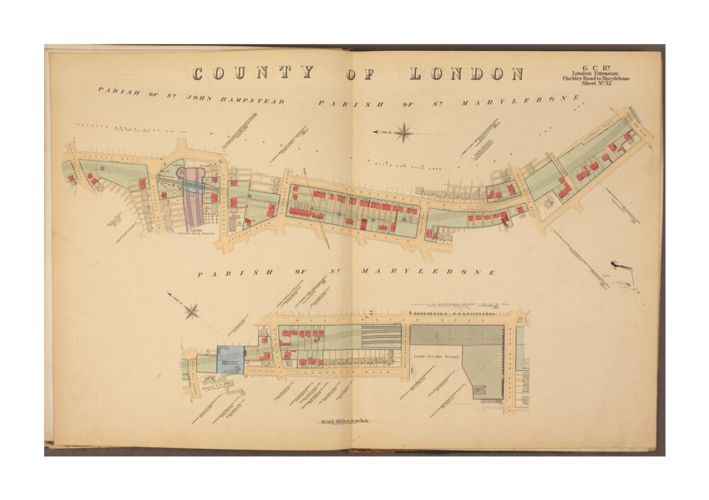 Plans of tunnel approaching London Marylebone station, showing land ownership and leases above the railway, 1901. unstretched canvas extra large none Art Print - Science Museum Shop