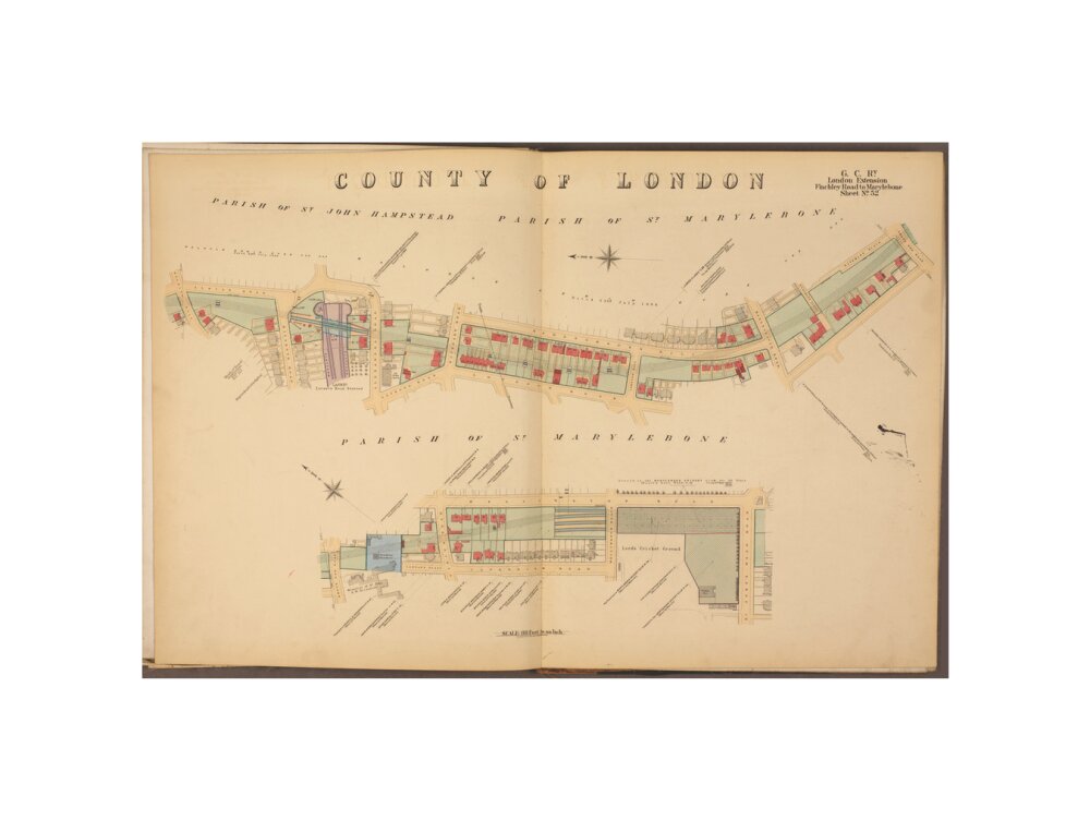 Plans of tunnel approaching London Marylebone station, showing land ownership and leases above the railway, 1901. unstretched canvas small none Art Print - Science Museum Shop