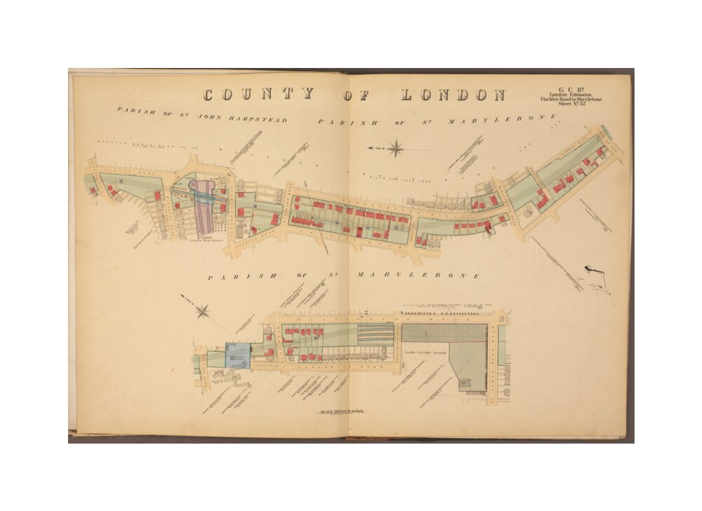 Plans of tunnel approaching London Marylebone station, showing land ownership and leases above the railway, 1901. unstretched canvas medium none Art Print - Science Museum Shop