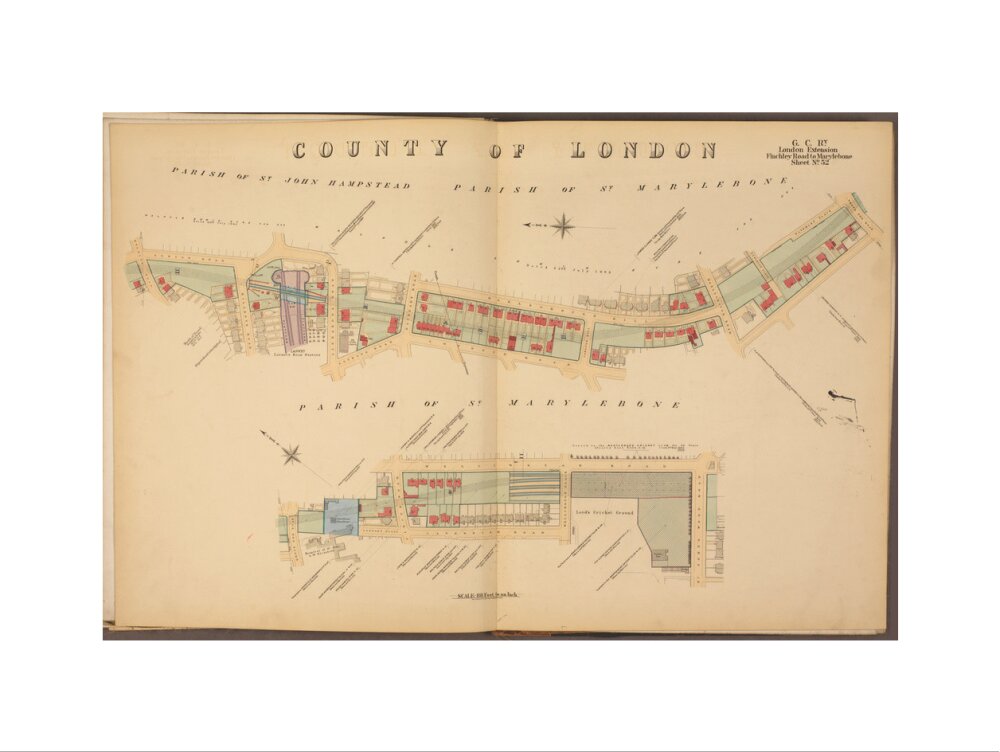 Plans of tunnel approaching London Marylebone station, showing land ownership and leases above the railway, 1901. art print large none Art Print - Science Museum Shop